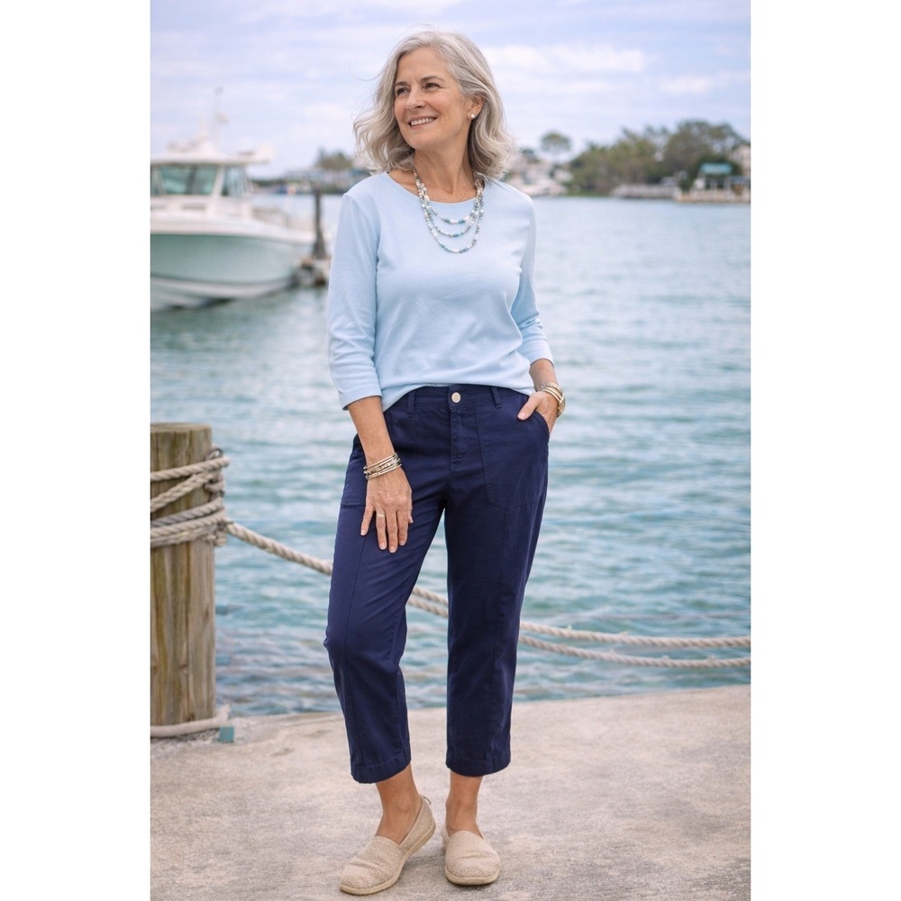 Coastal Grandma Vacation Preppy Fresh Produce Blue Cotton‎ Cropped  Pants Size S